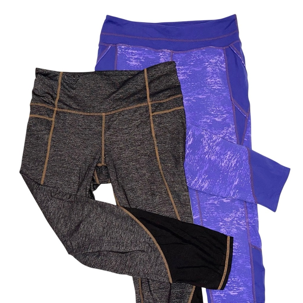 Athleta (2) Leggings Women’s Purple & Grey Cropped Capri Athletic Pants Sz S